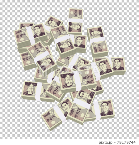 Economic illustration material Stacked bills, cartoon-style 10,000-yen bills, equivalent to 100 million yen (1_4) 79179744
