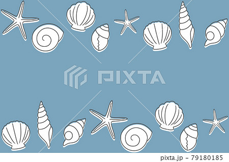 手描き貝殻の背景2 長方形 ホワイトのイラスト素材