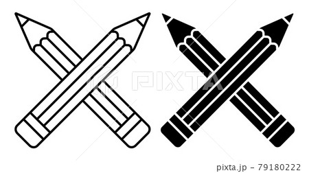 Linear icon. Crossed school pencils. School stationery. Simple black and white vector Linear icon. Crossed school pencils. School stationery. Simple black and white vector 79180222