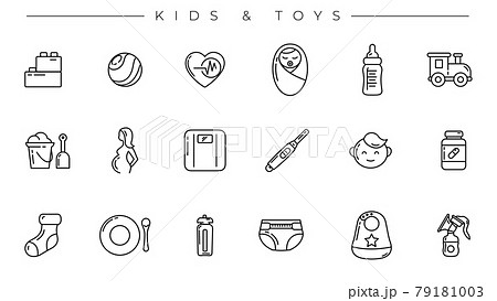 Kids and Toys concept line style vector icons set. Kids and Toys concept line style vector icons set. 79181003