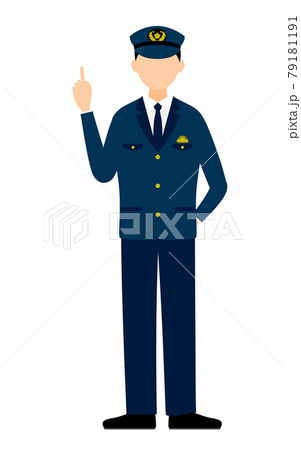 若い男性警官のポーズ、指さし 79181191