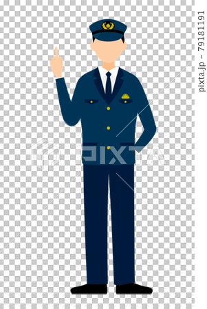 若い男性警官のポーズ、指さし 79181191