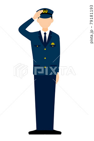 若い男性警官のポーズ、敬礼 79181193