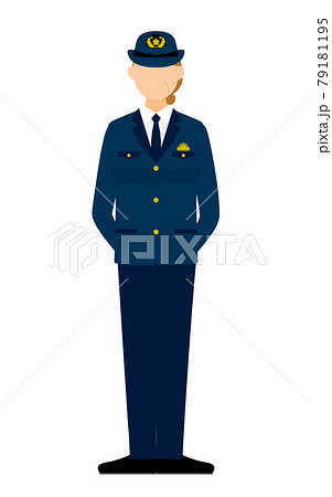 シニア女性警官のポーズ 後ろ手を組んで立っているのイラスト素材
