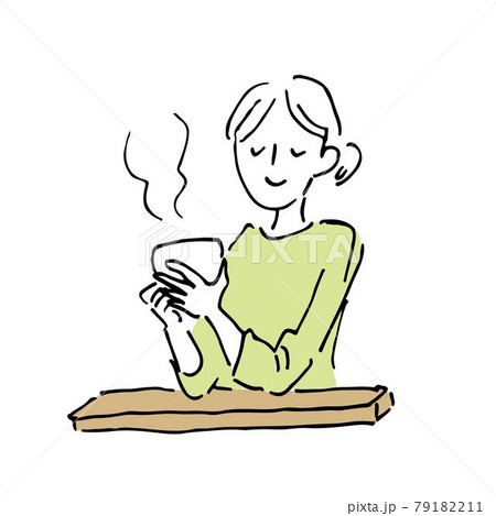 シンプル手描き お茶を飲む女性のイラスト素材 シンプル手描き お茶を飲む女性のイラスト素材
