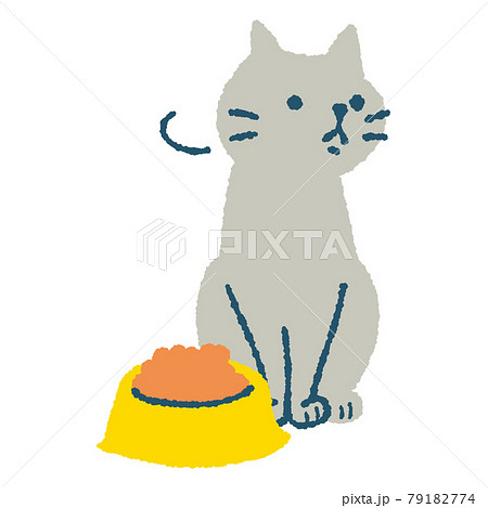 餌を食べない猫のイラストのイラスト素材