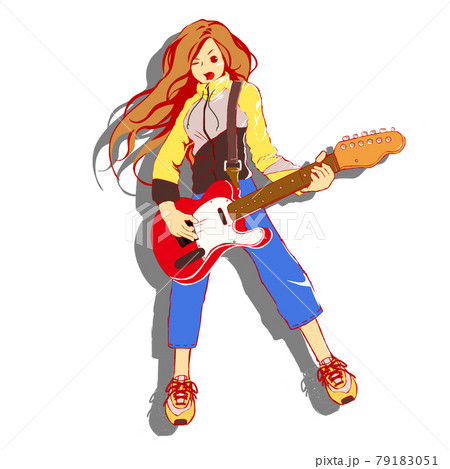 ギターを弾く女性のイラスト素材