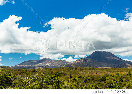 ニュージーランド トンガリロ国立公園 ナウルホエ山とトンガリロ山 ニュージーランド トンガリロ国立公園 ナウルホエ山とトンガリロ山 79183069