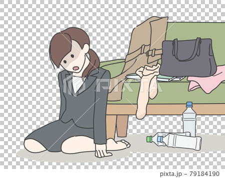 Exhausted woman-barefoot, messy room Exhausted woman-barefoot, messy room 79184190