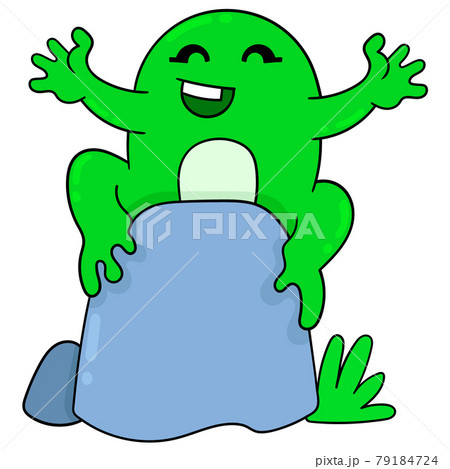 the green frog is happily welcoming spring, doodle icon image kawaii 79184724