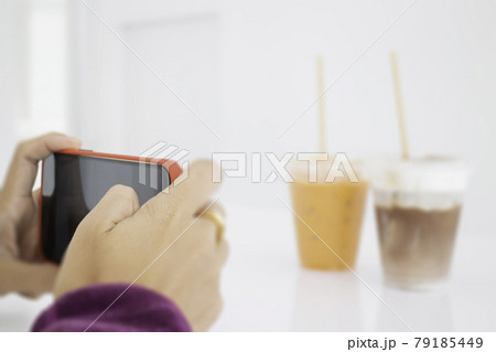 Iced milk drinks in white coffee shop Iced milk drinks in white coffee shop 79185449