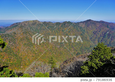 稲村ヶ岳山頂からの山上ヶ岳と阿弥陀ヶ森 79186936