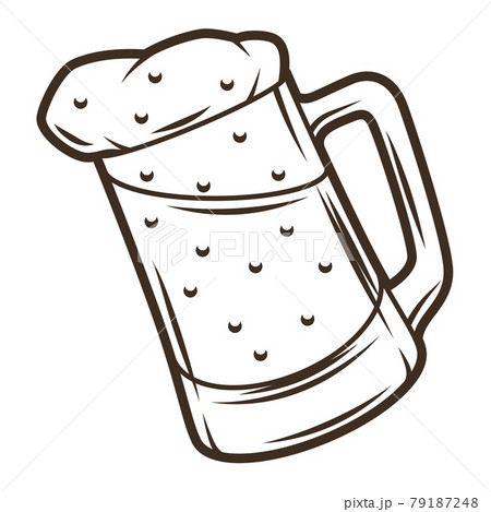 Illustration of glass mug with beer. Object in engraving hand drawn style. Old element for beer festival or Oktoberfest. 79187248