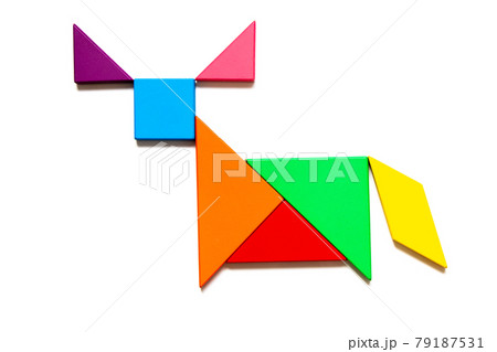 Color tangram puzzle in ox, buffalo or bull shape on white background Color tangram puzzle in ox, buffalo or bull shape on white background 79187531