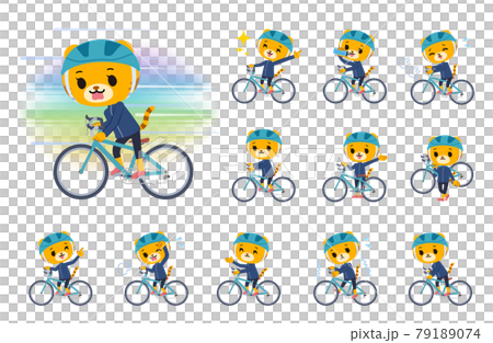 Set of tiger girls on a road bike Set of tiger girls on a road bike 79189074