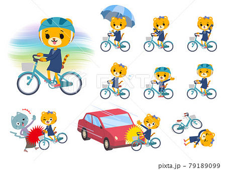 シティサイクルに乗ったトラの女の子のセット 79189099