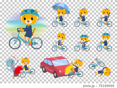 シティサイクルに乗ったトラの女の子のセット 79189099