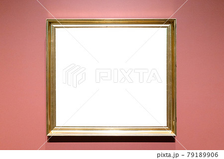 classical golden picture frame on pink wall 79189906