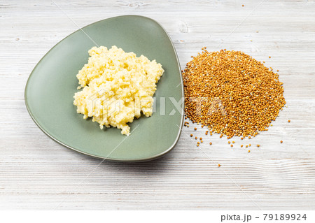 whole proso millet grains and boiled porridge whole proso millet grains and boiled porridge 79189924