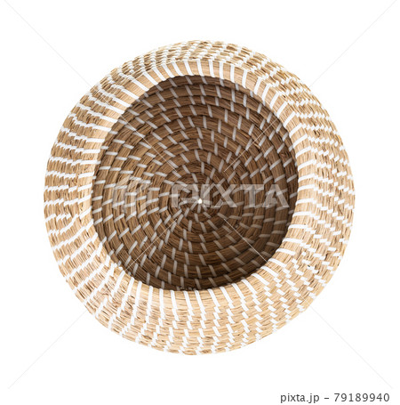 top view of empty moroccan wicker basket isolated 79189940