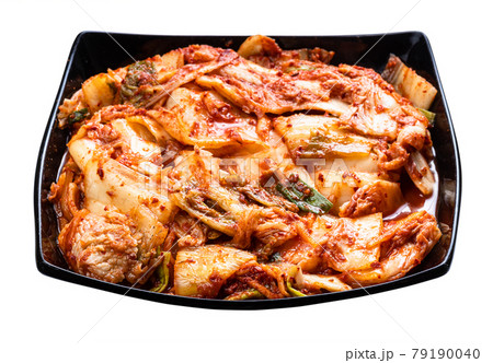 korean appetizer kimchi in black bowl isolated korean appetizer kimchi in black bowl isolated 79190040