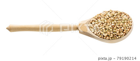 spoon with raw green buckwheat grains isolated spoon with raw green buckwheat grains isolated 79190214