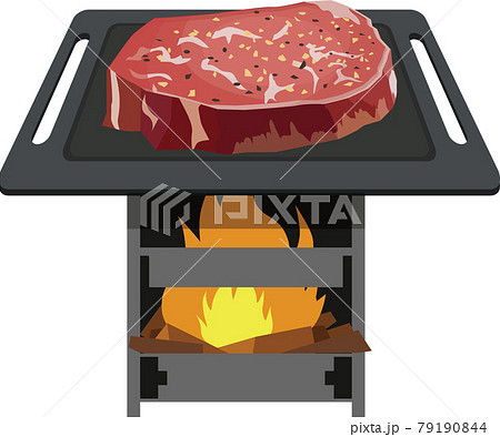 和牛ステーキのイラスト素材 キャンプ 鉄板 コンロ ベクターのイラスト素材 和牛ステーキのイラスト素材 キャンプ 鉄板 コンロ ベクターのイラスト素材