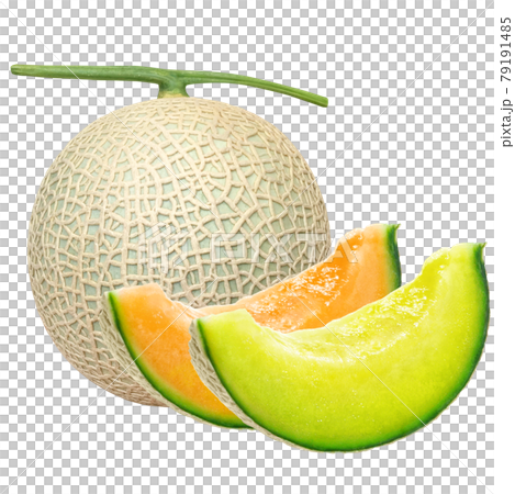 Melon Illustration Real Cut Red Blue Set No Shadow 79191485