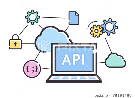 シンプルな線のノートパソコンとネットワークのイメージ_IT_API シンプルな線のノートパソコンとネットワークのイメージ_IT_API 79191490