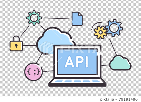 シンプルな線のノートパソコンとネットワークのイメージ_IT_API シンプルな線のノートパソコンとネットワークのイメージ_IT_API 79191490