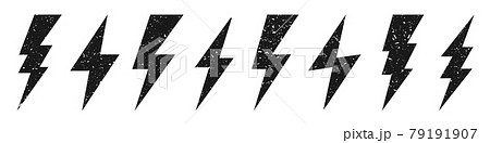 Lightning bolt icons with grunge texture isolated on white background. Vintage flash symbol 79191907