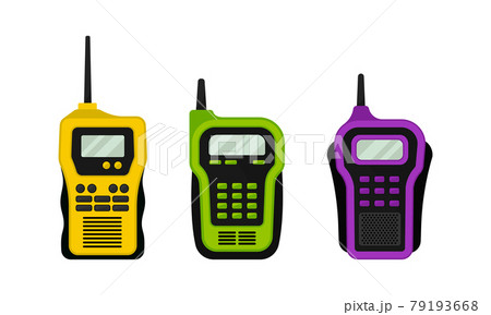 Colorful Portable Radio Device or Walkie Talkie with Antenna Vector Set 79193668