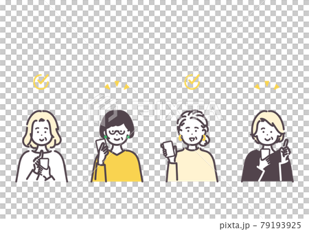 Icon illustration of a senior woman using a smartphone 79193925