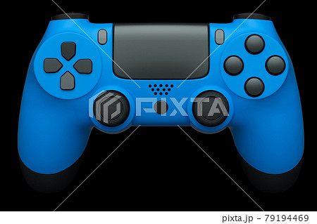 Realistic blue joystick for video game controller on black background 79194469