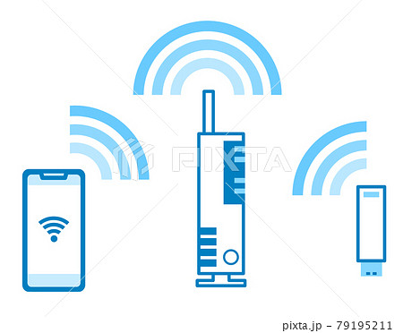 感度の良いWIFIでインターネットにアクセスするイラスト 79195211