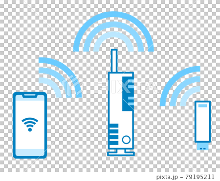 感度の良いWIFIでインターネットにアクセスするイラスト 79195211