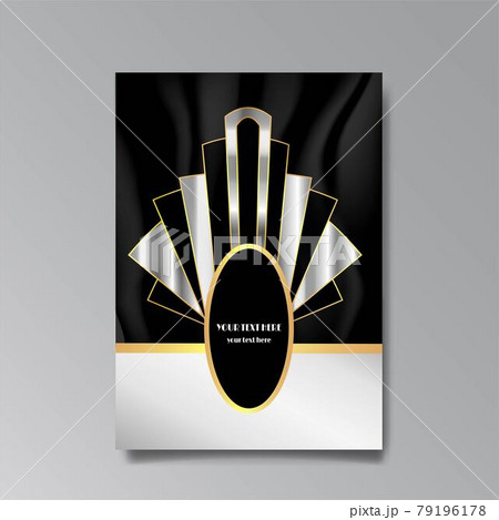 Art Deco template golden black, A4 page, menu, card, modern invitation, Moon stars and city lights in a Art Deco 79196178