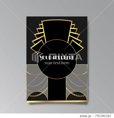 Art Deco template golden black, A4 page, menu, card, modern invitation, Moon stars and city lights in a Art Deco Art Deco template golden black, A4 page, menu, card, modern invitation, Moon stars and city lights in a Art Deco 79196182