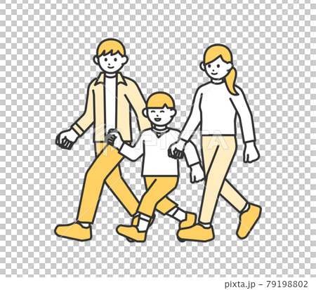 仲良く家族で歩くイラスト素材のイラスト素材