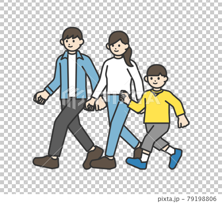 仲良く家族で歩くイラスト素材 仲良く家族で歩くイラスト素材 79198806