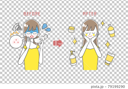 肌荒れに困る女性のBEFORE/AFTERイラスト 79199290