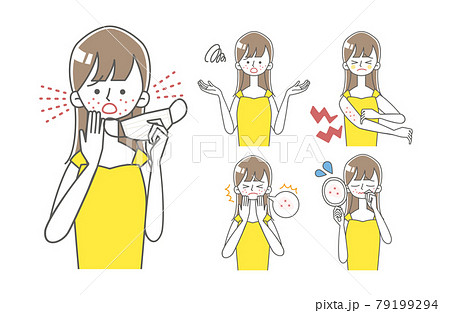 マスクによる肌荒れに困る女性のイラスト 79199294