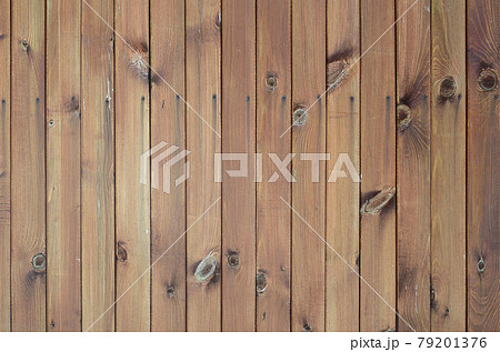 Close up of brown wooden fence panels. Many vertical wooden planks 79201376