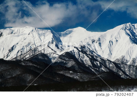 厳冬期の谷川岳連峰　谷川岳と一ノ倉沢遠景　川場スキー場からの絶景 79202407