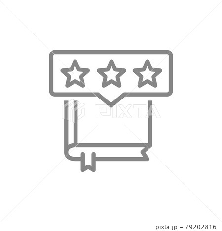 Book with stars in chat bubble line icon. Rating, positive book feedback symbol Book with stars in chat bubble line icon. Rating, positive book feedback symbol 79202816