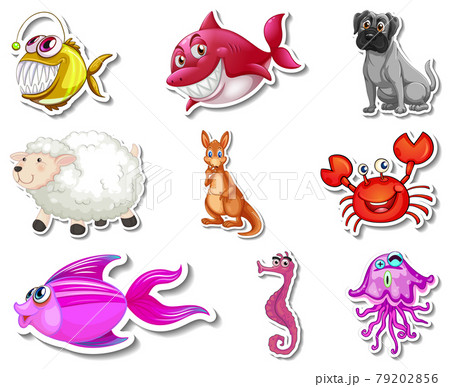 Set of stickers with sea animals and dogs cartoon character 79202856
