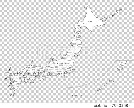 白地図-日本全土-県名・県庁所在地入り 79203605