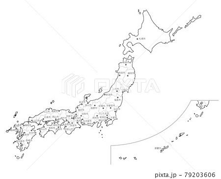 白地図-日本全土-県庁所在地入り