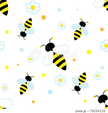 Bee around white flowers chamomile. Vector Seamless pattern. Bee around white flowers chamomile. Vector Seamless pattern. 79204120