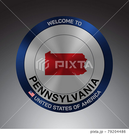 The Sign Shield style United states of America with message, Pennsylvania and Red map on Grey Background vector art image illustration. 79204486